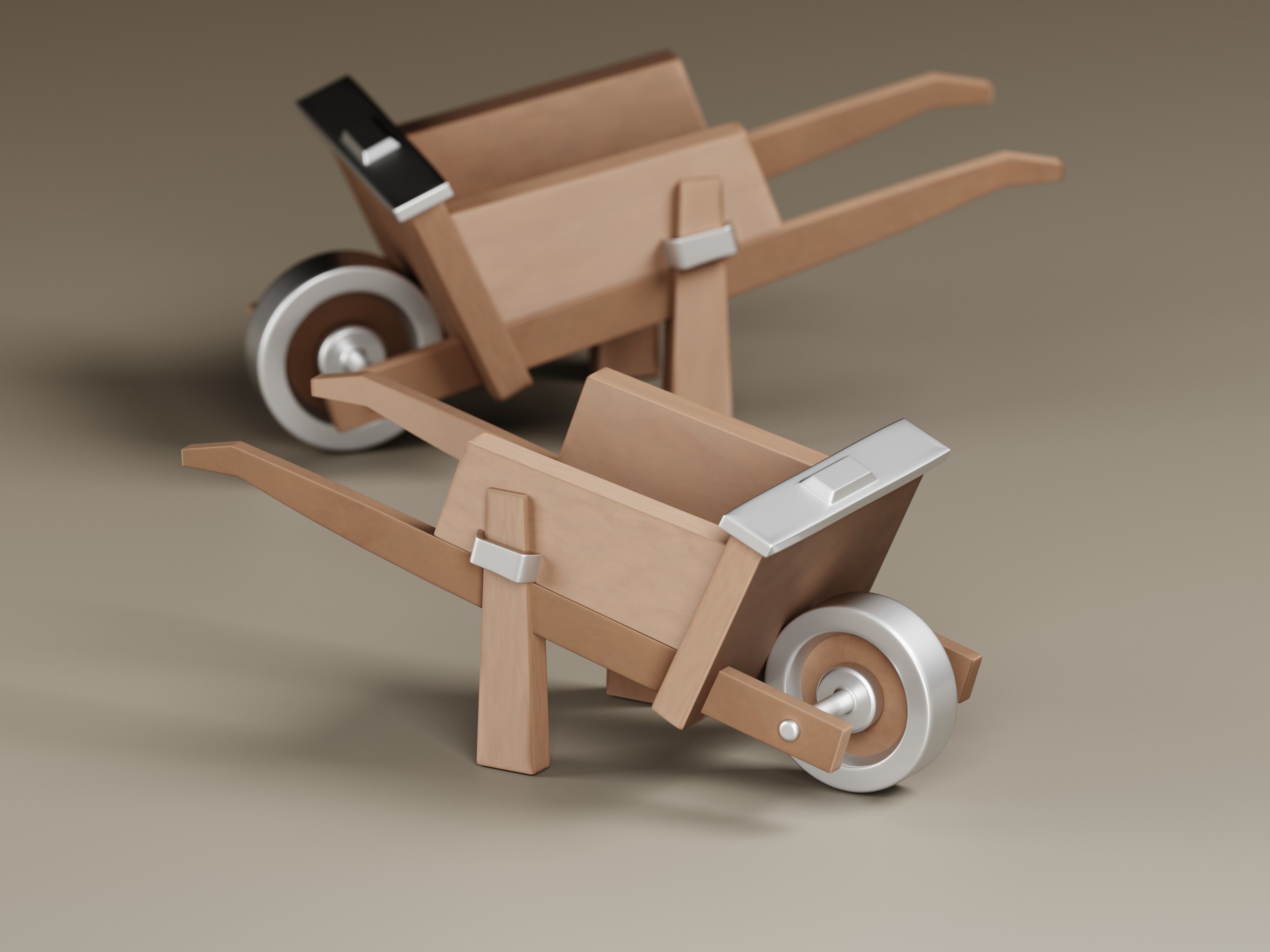 Stylized Wooden Wheelbarrow 3D Model Low-poly 3D model_9