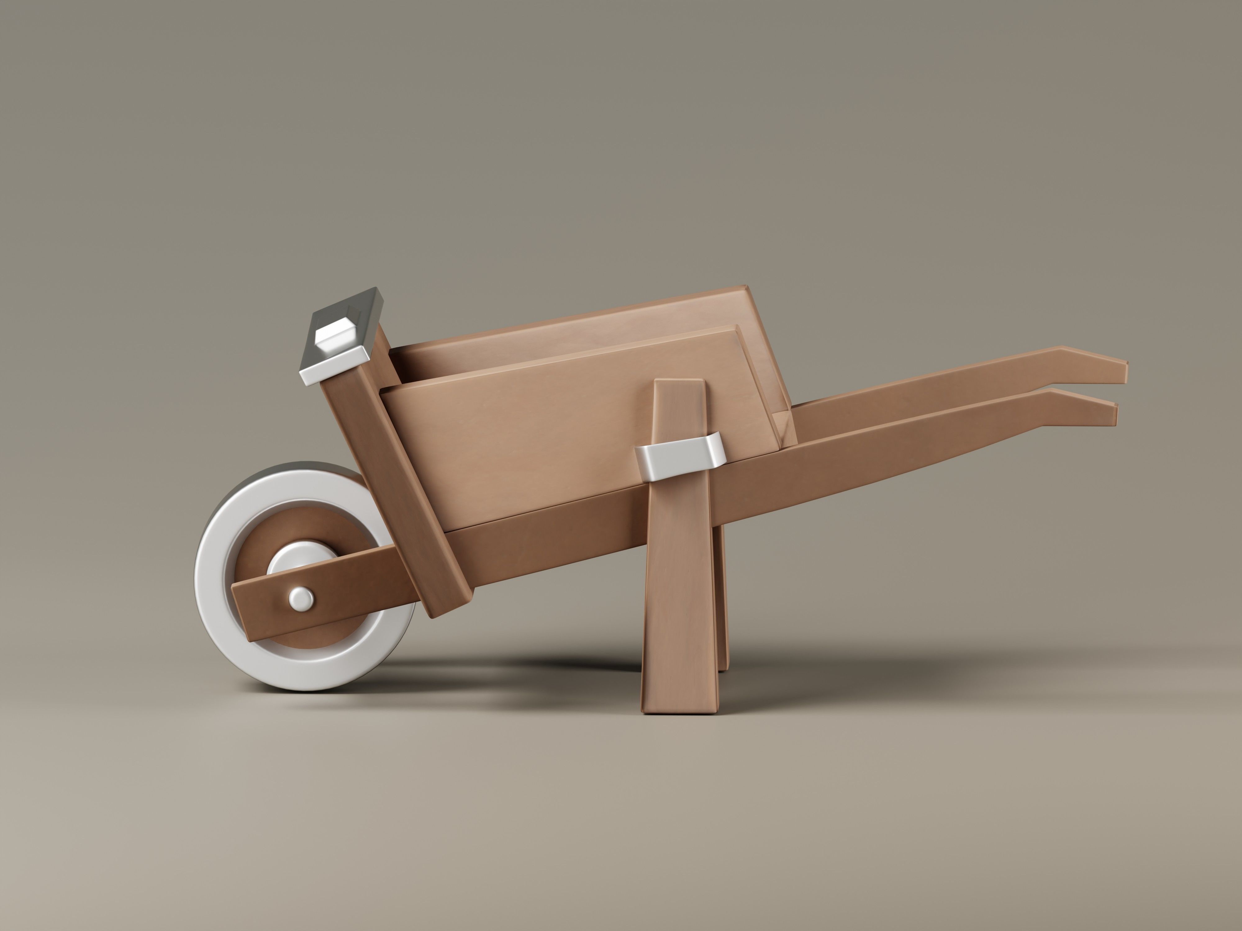 Stylized Wooden Wheelbarrow 3D Model Low-poly 3D model_2