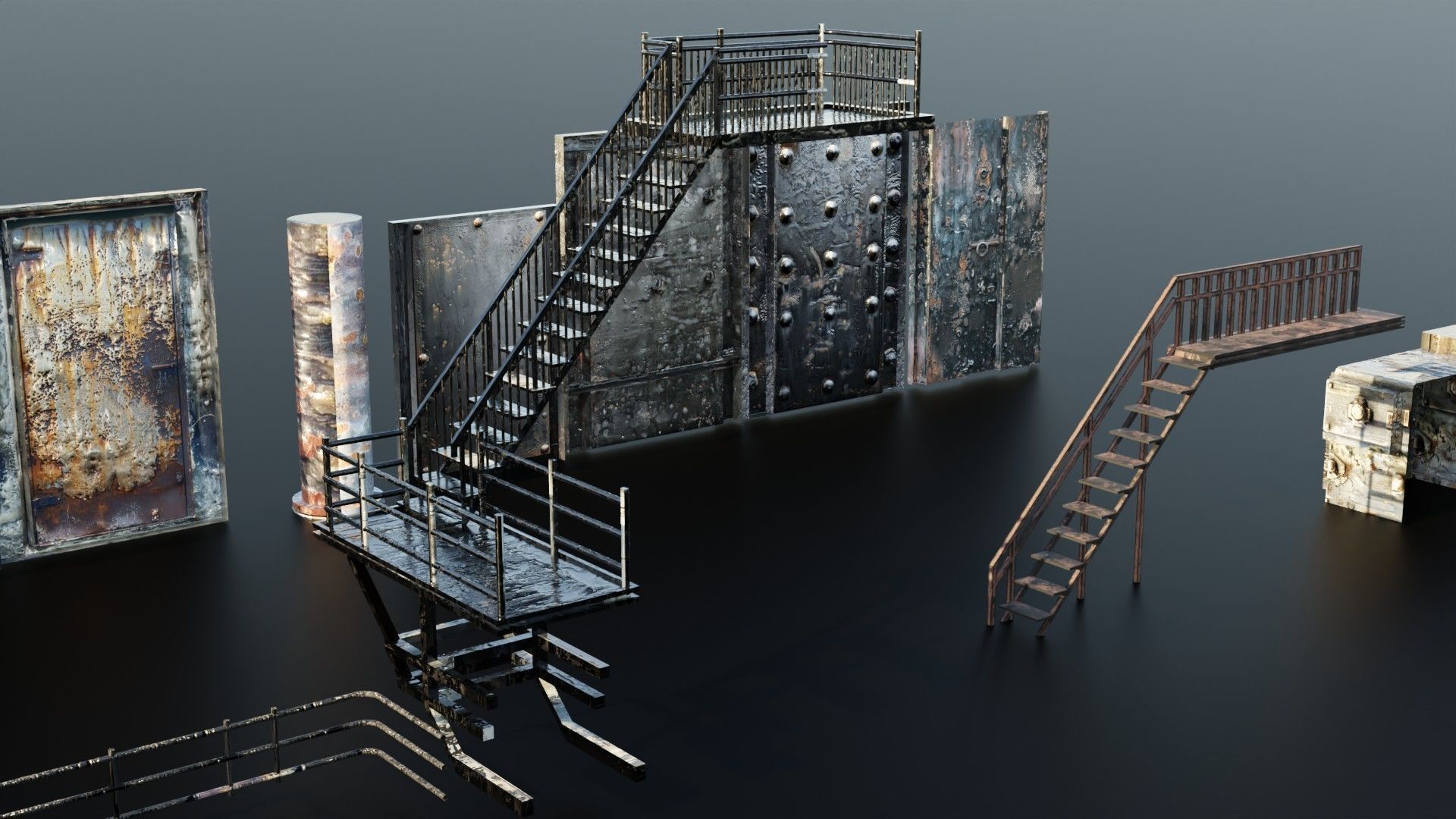 Dystopic Structure Elements Low-poly 3D model_5