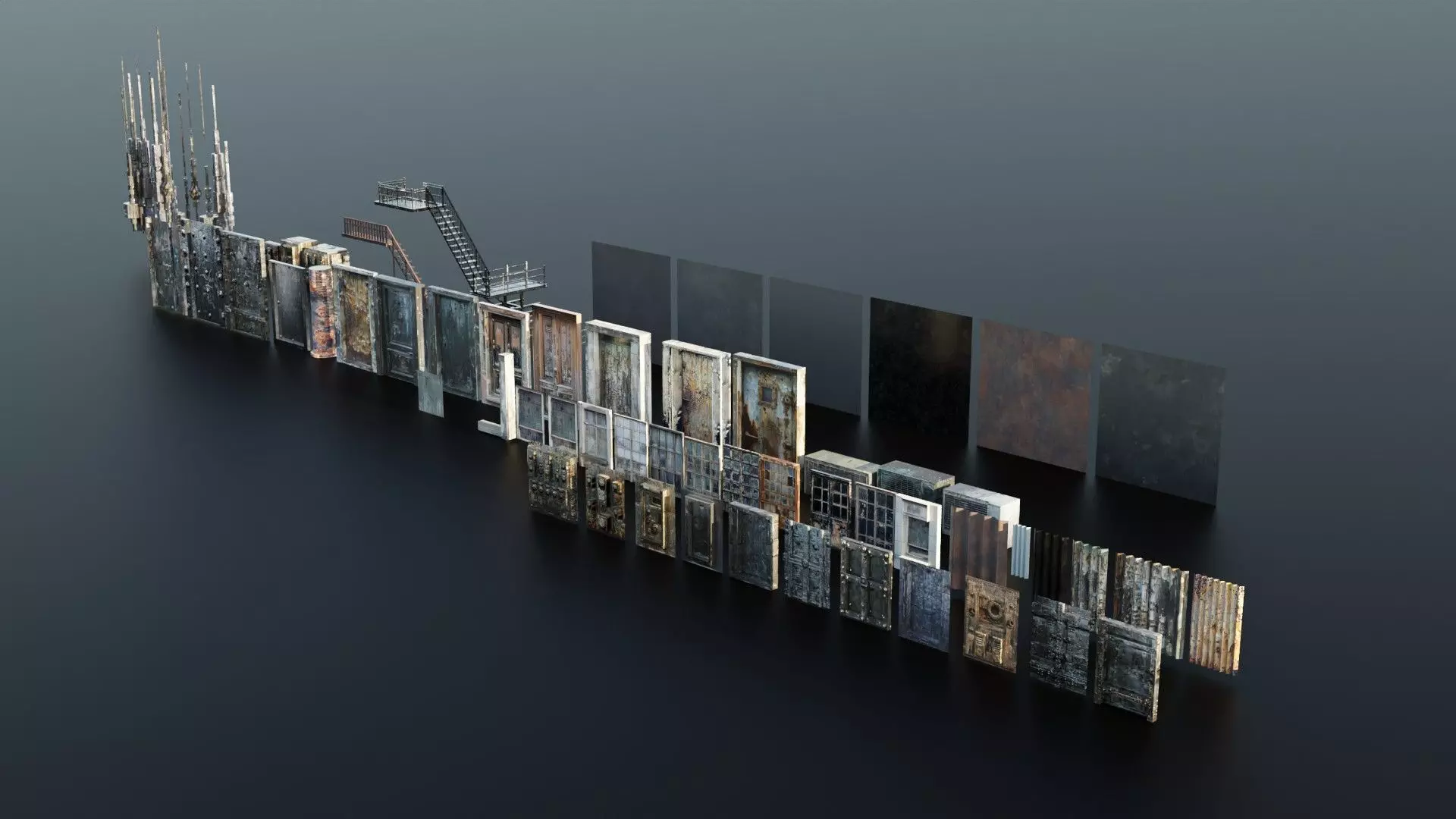 Dystopic Structure Elements Low-poly 3D model_0