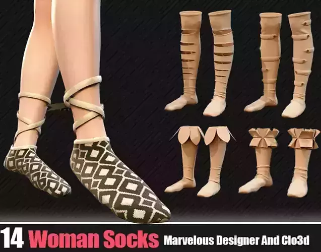  14 Socks Women In Marvelous Designer And Clo3d Vol 01