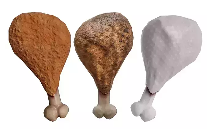 Chicken Leg Fried Grilled and Raw Low-poly 3D model