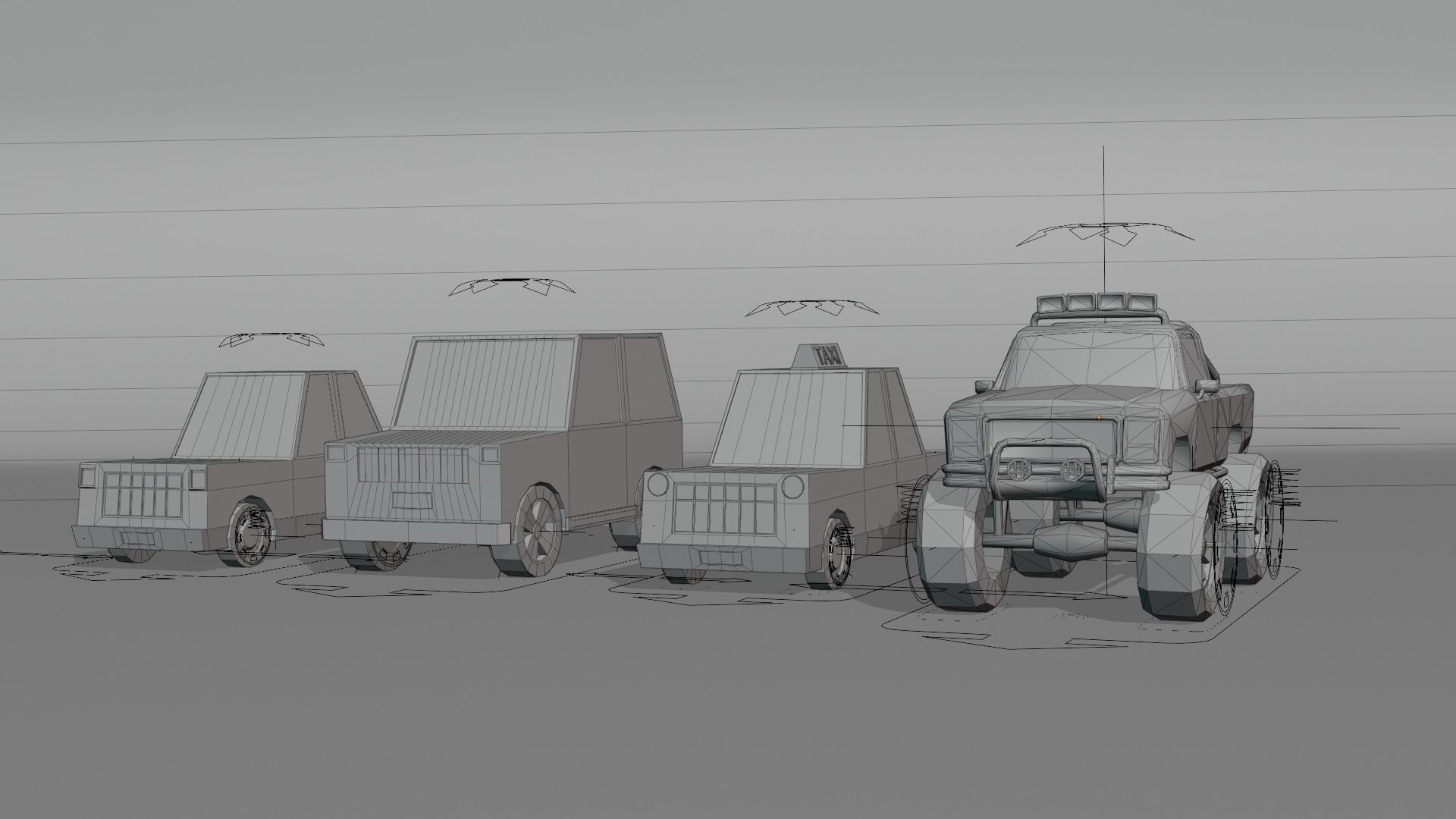 Rigged Cars Collection Bundle Low-poly 3D model_1