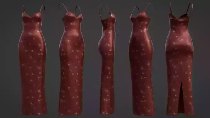 Silk Floral Prom Dress - Evening  Party Gown Low-poly 3D model