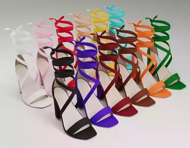 Strappy suede heels collection Low-poly 3D model