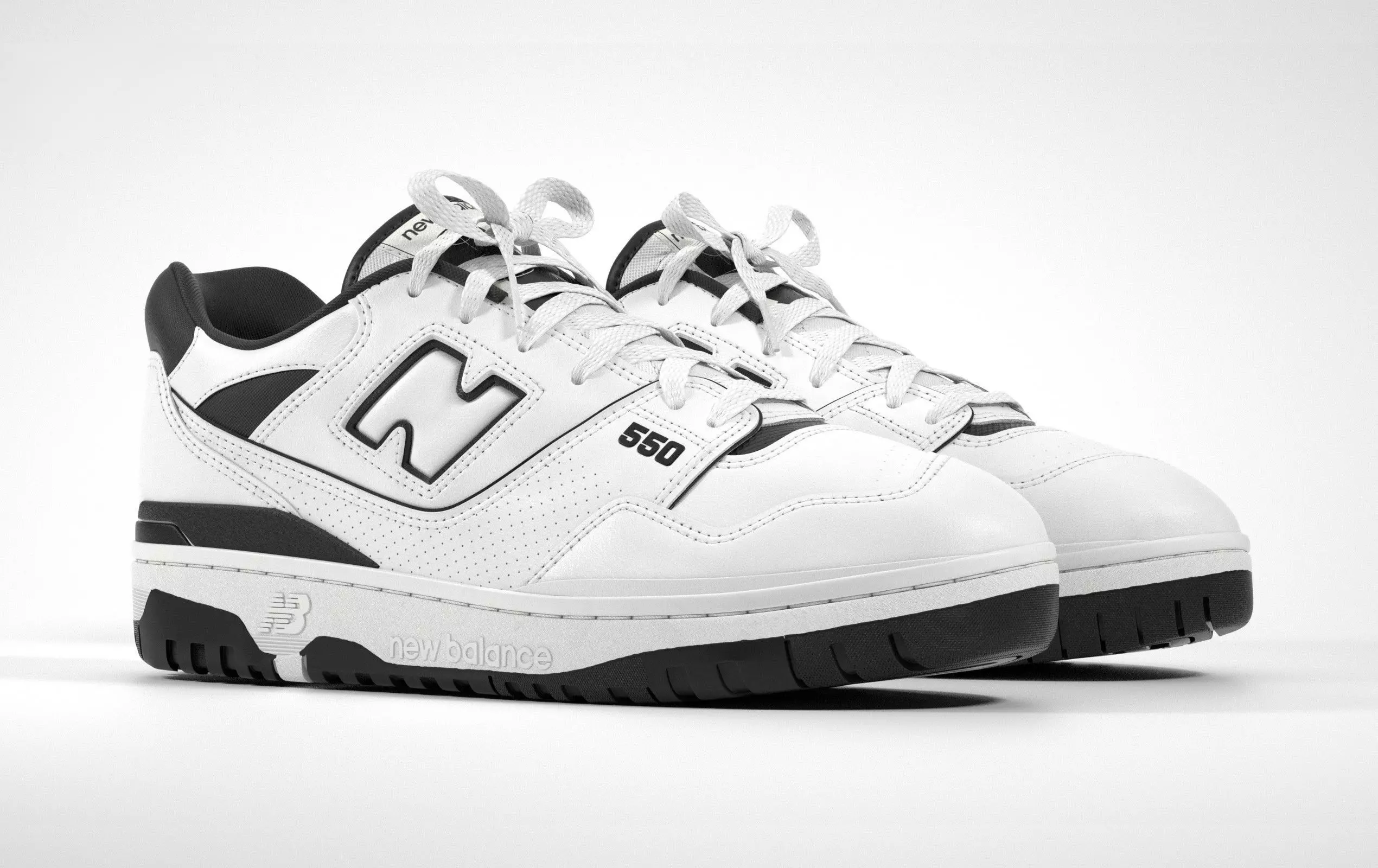 New Balance 550 Black White Shoe 3D model_0