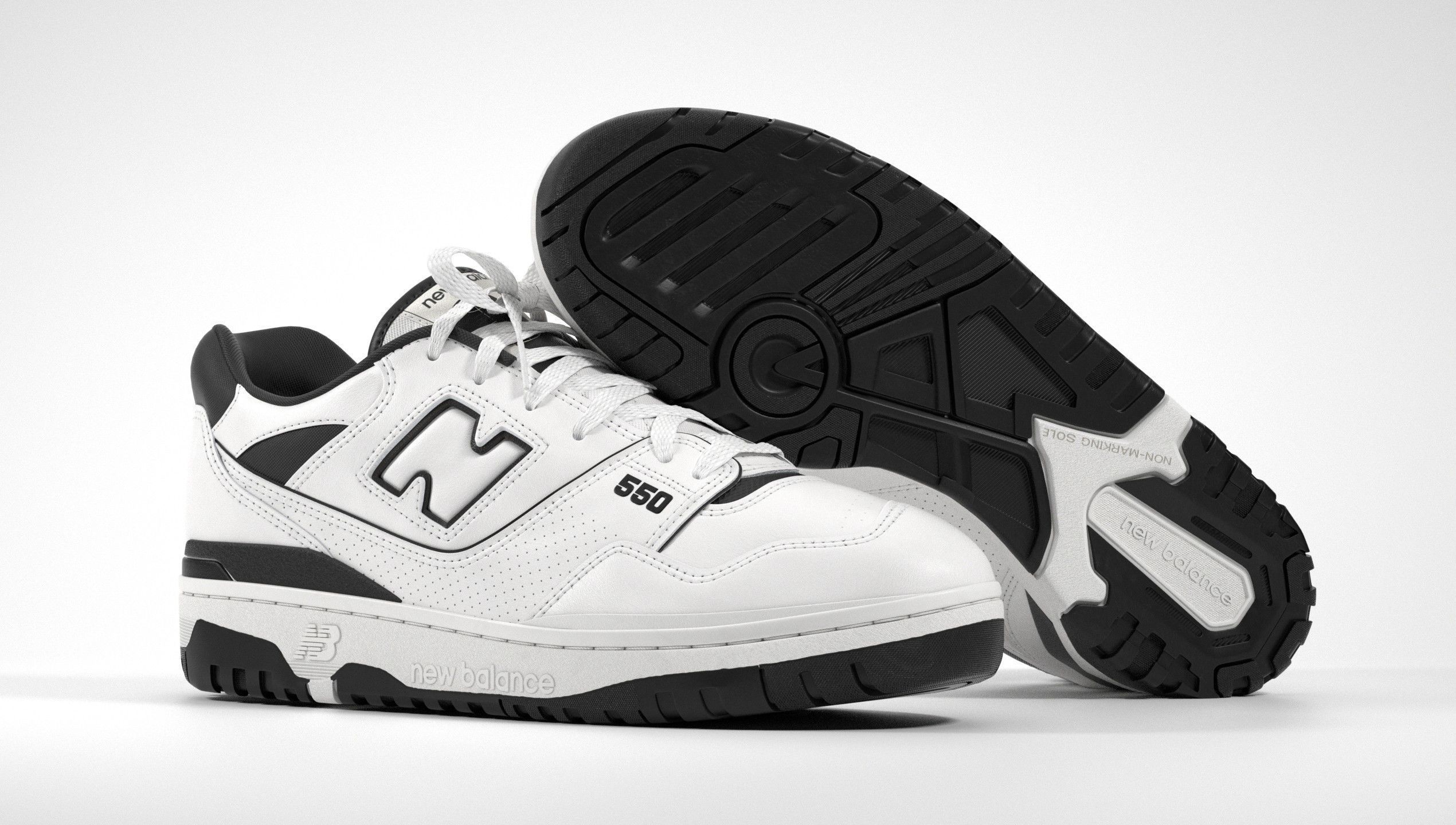 New Balance 550 Black White Shoe 3D model_7