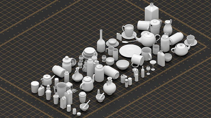 70 Basemesh canteen collection Low-poly 3D model 6
