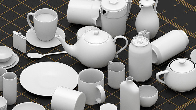 70 Basemesh canteen collection Low-poly 3D model 4