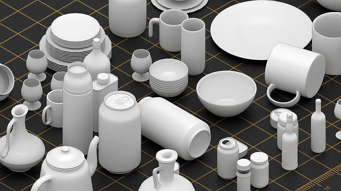 70 Basemesh canteen collection Low-poly 3D model 5
