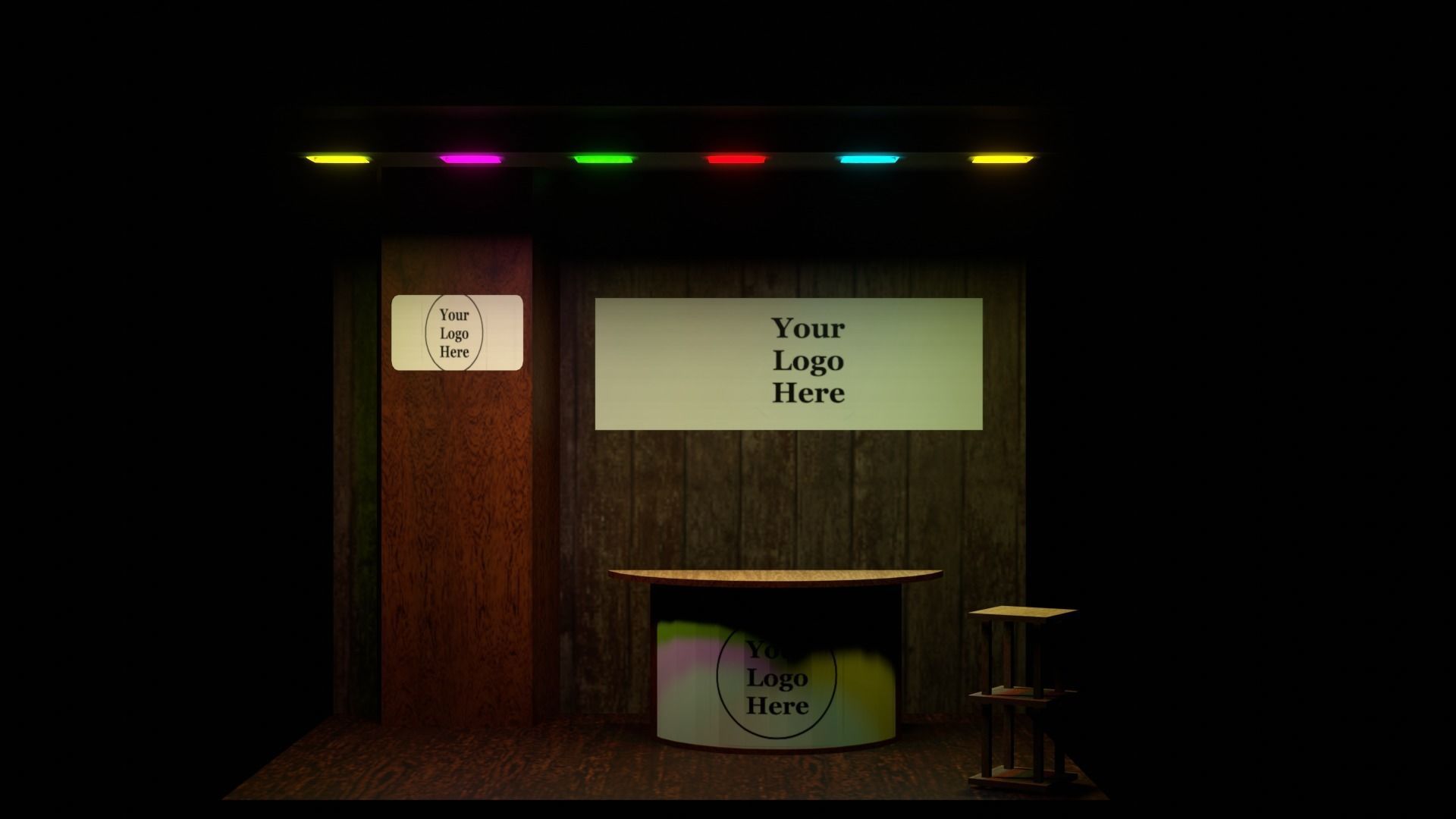 A small wooden booth with a table and stool  Low-poly 3D model_9