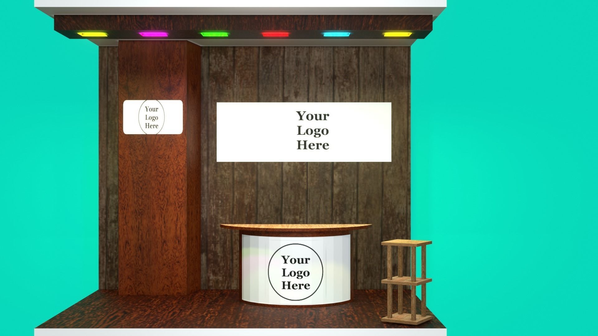 A small wooden booth with a table and stool  Low-poly 3D model_14