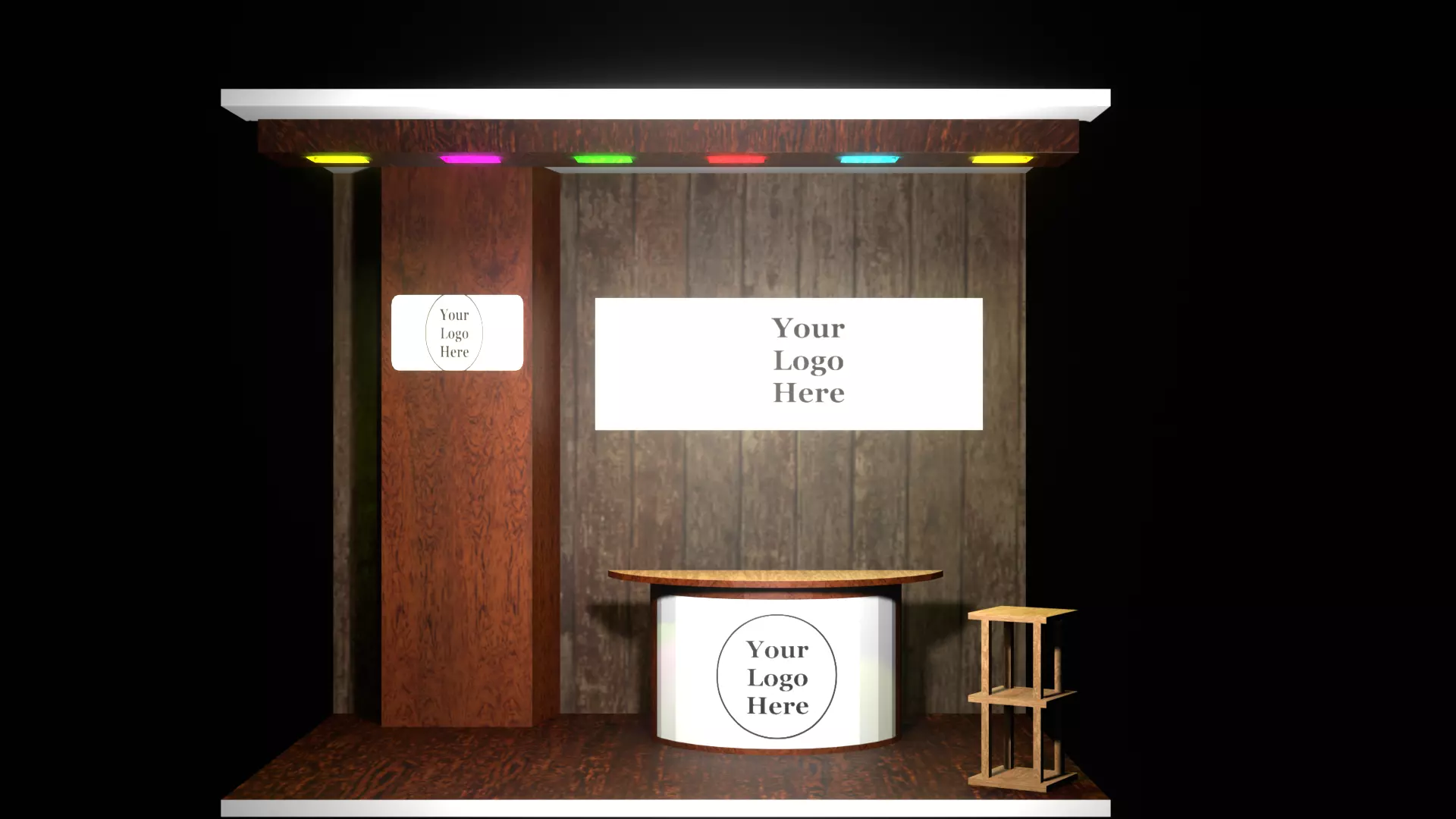 A small wooden booth with a table and stool  Low-poly 3D model_0