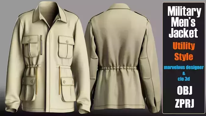 Military Jacket For Men - 3D Clothing Model - OBJ  ZPRJ