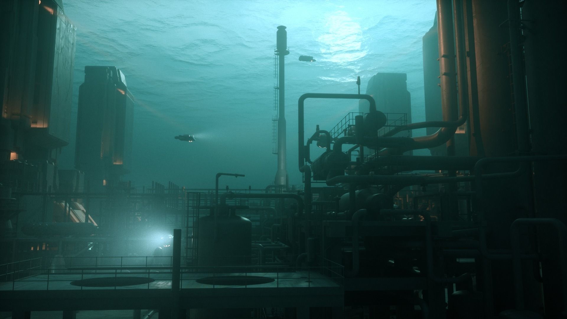 Underwater Sci-Fi Facility Scene 3D model_2