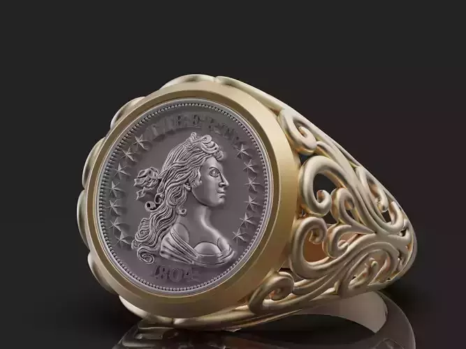 Draped Bust Dollar American coin  printable Ring