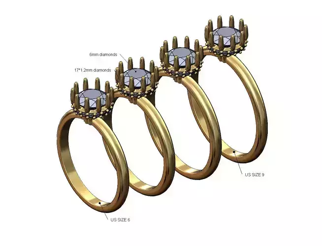 Diamond Crown setting 6mm round stone ring US sizes 6to9