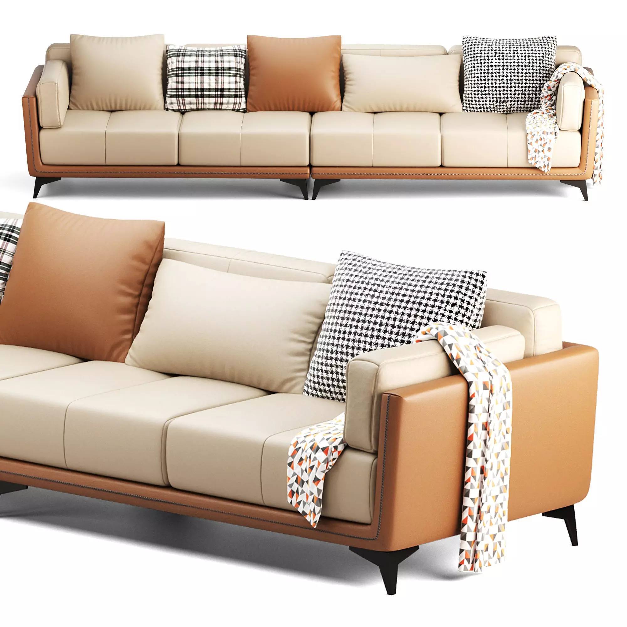  Leather sofa Low-poly 3D model_0