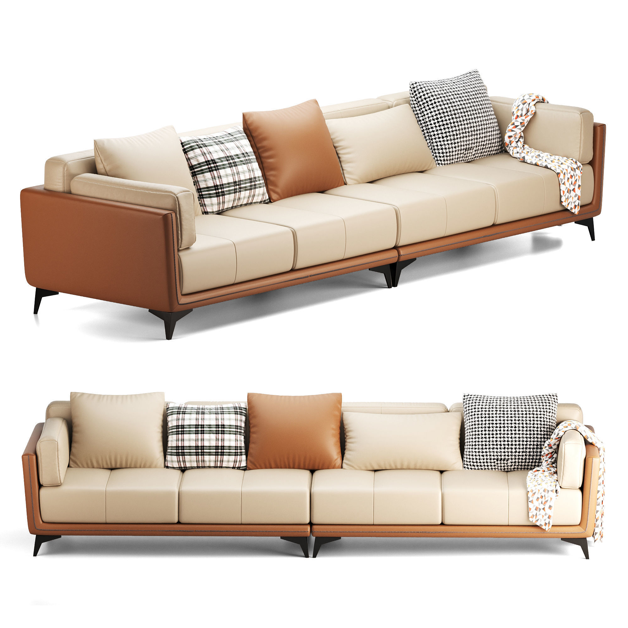  Leather sofa Low-poly 3D model_2