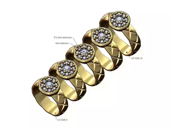 Round cluster diamond cross stitch engraving band US sizes 6to10