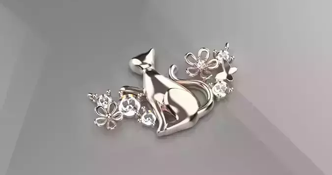 jewelry cat flower Pendant gold 3d model