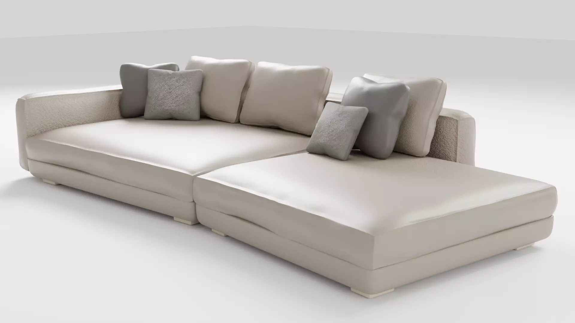 Stylish leather sofa in light colors 3D model_0