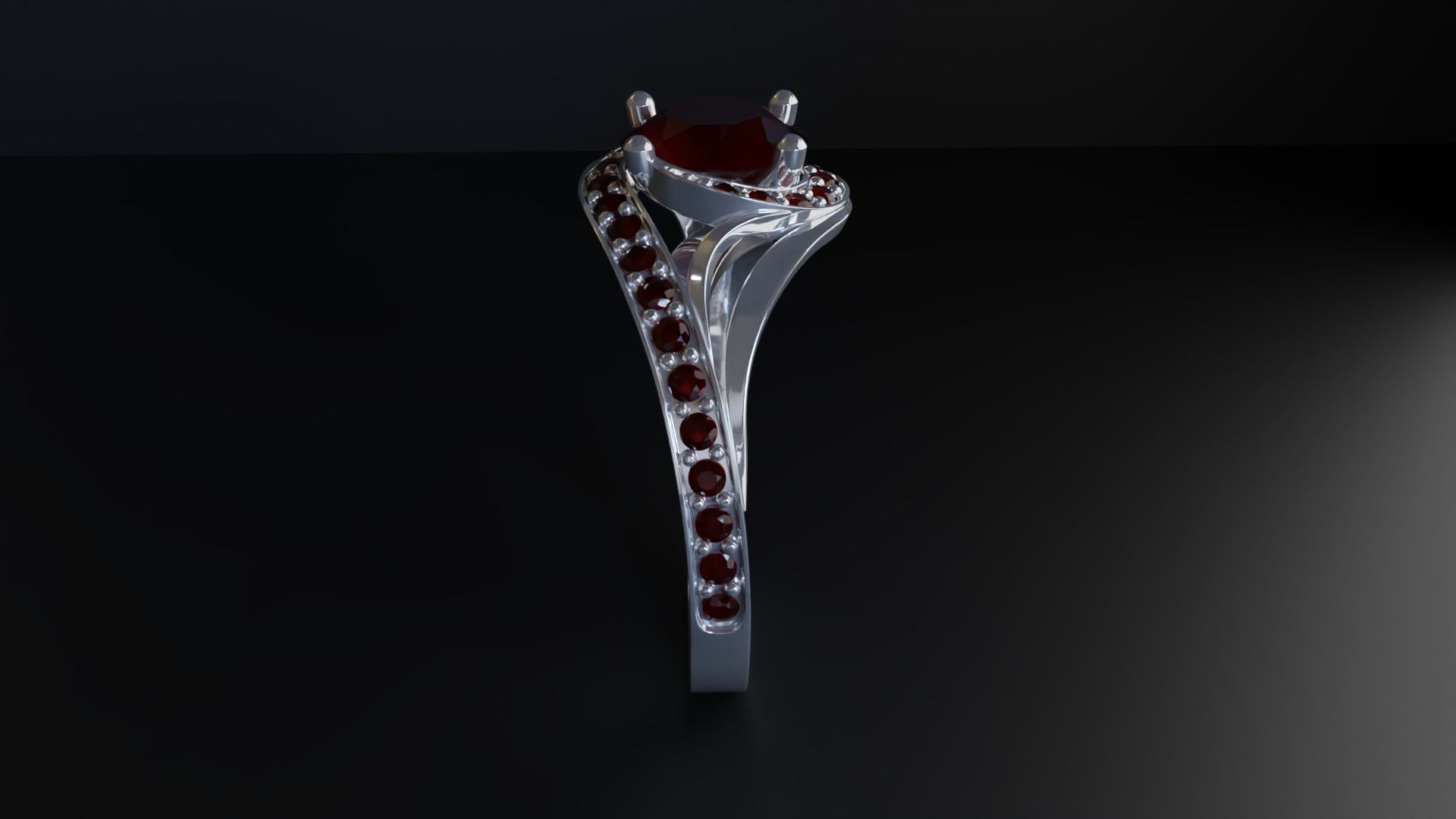 Classic Silver Ruby Wedding Ring 3D model_2