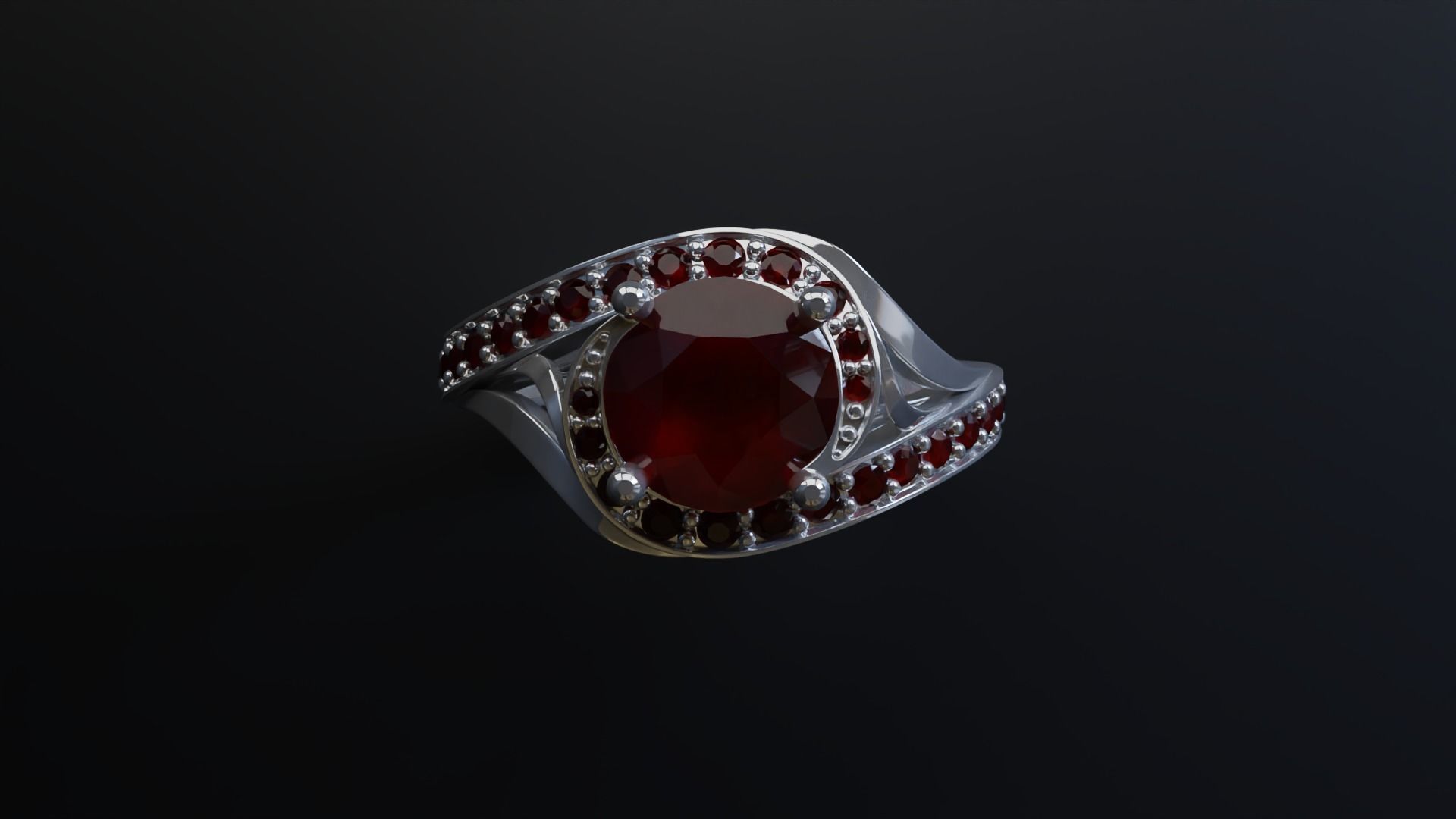 Classic Silver Ruby Wedding Ring 3D model_1