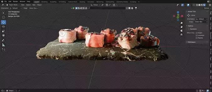 Sushi Salmon Roll and Elegant Modern Stone Planes Low-poly 3D model