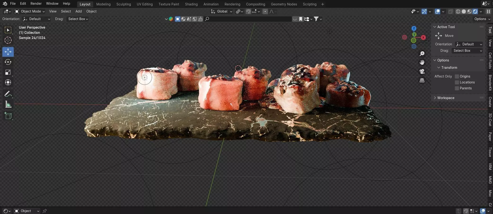 Sushi Salmon Roll and Elegant Modern Stone Planes Low-poly 3D model_0