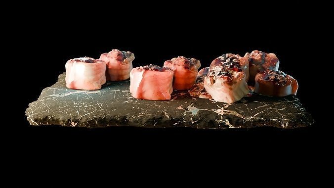 Sushi Salmon Roll and Elegant Modern Stone Planes Low-poly 3D model 2