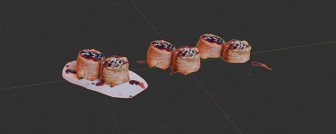 Sushi Salmon Roll and Elegant Modern Stone Planes Low-poly 3D model 5