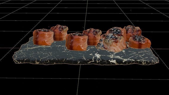 Sushi Salmon Roll and Elegant Modern Stone Planes Low-poly 3D model 6