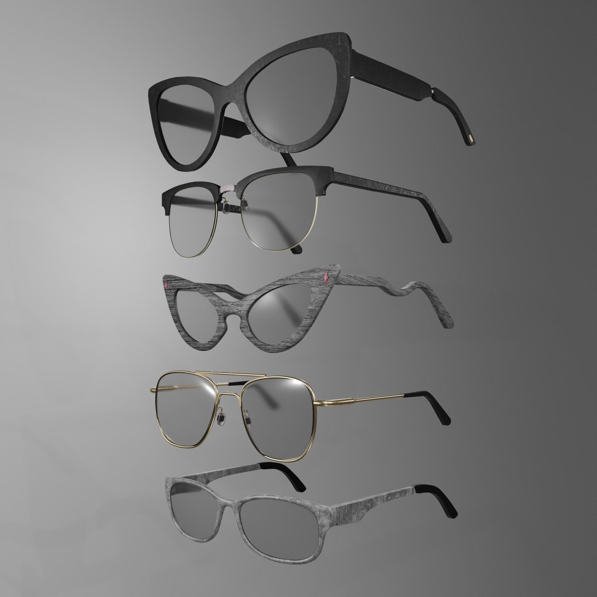 collection of 5 glasses Low-poly 3D model_6