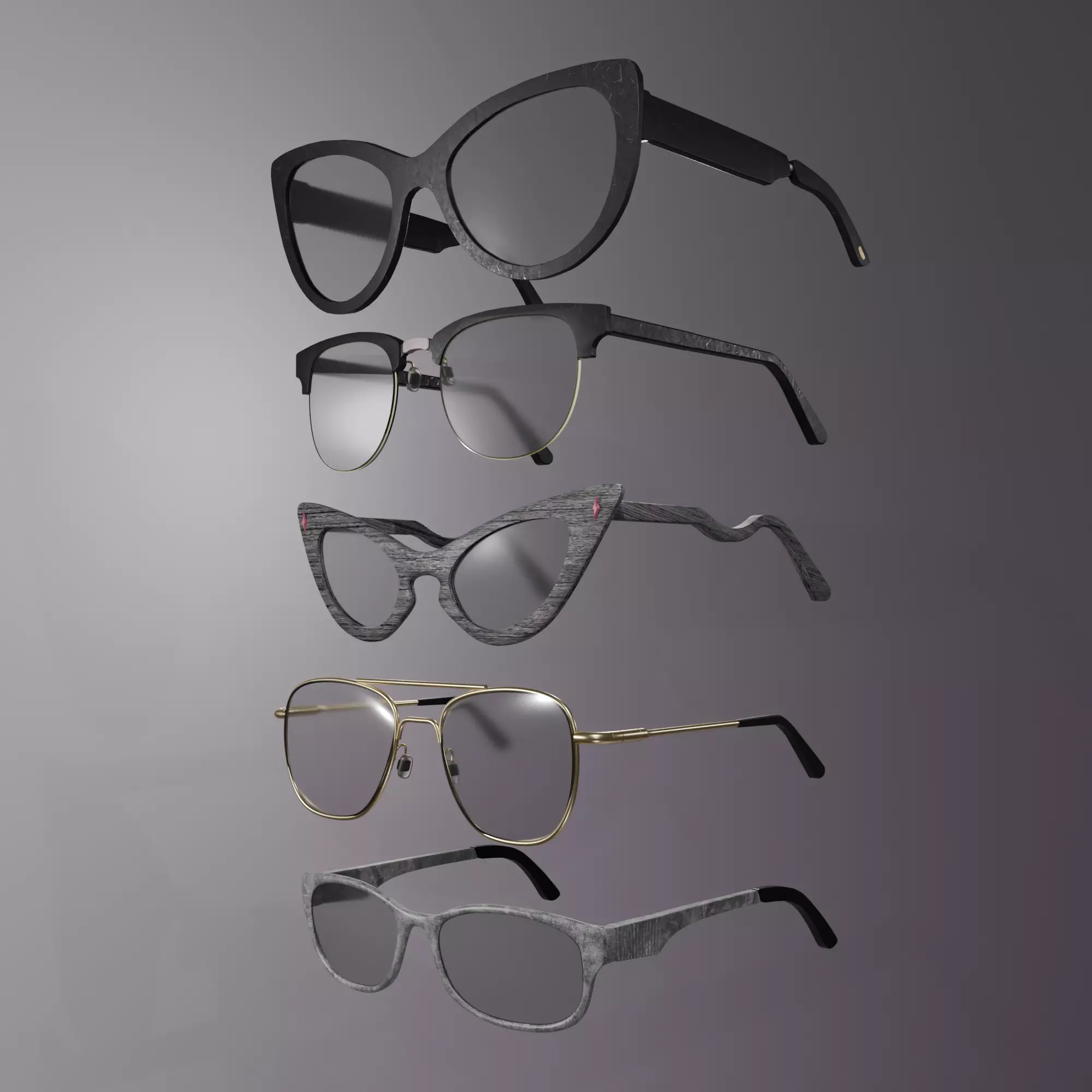 collection of 5 glasses Low-poly 3D model_0