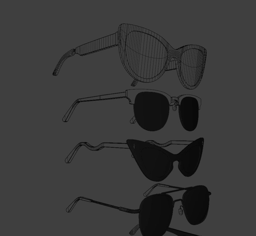 collection of 5 glasses Low-poly 3D model_1
