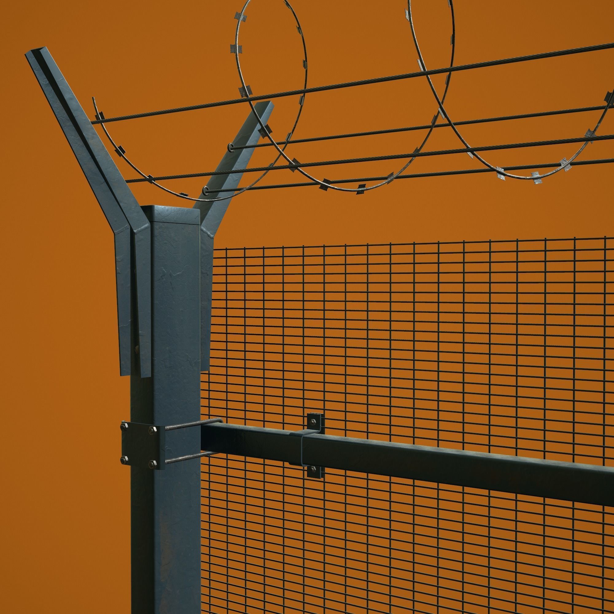 Fences Tileable 4 types Low-poly 3D model_9