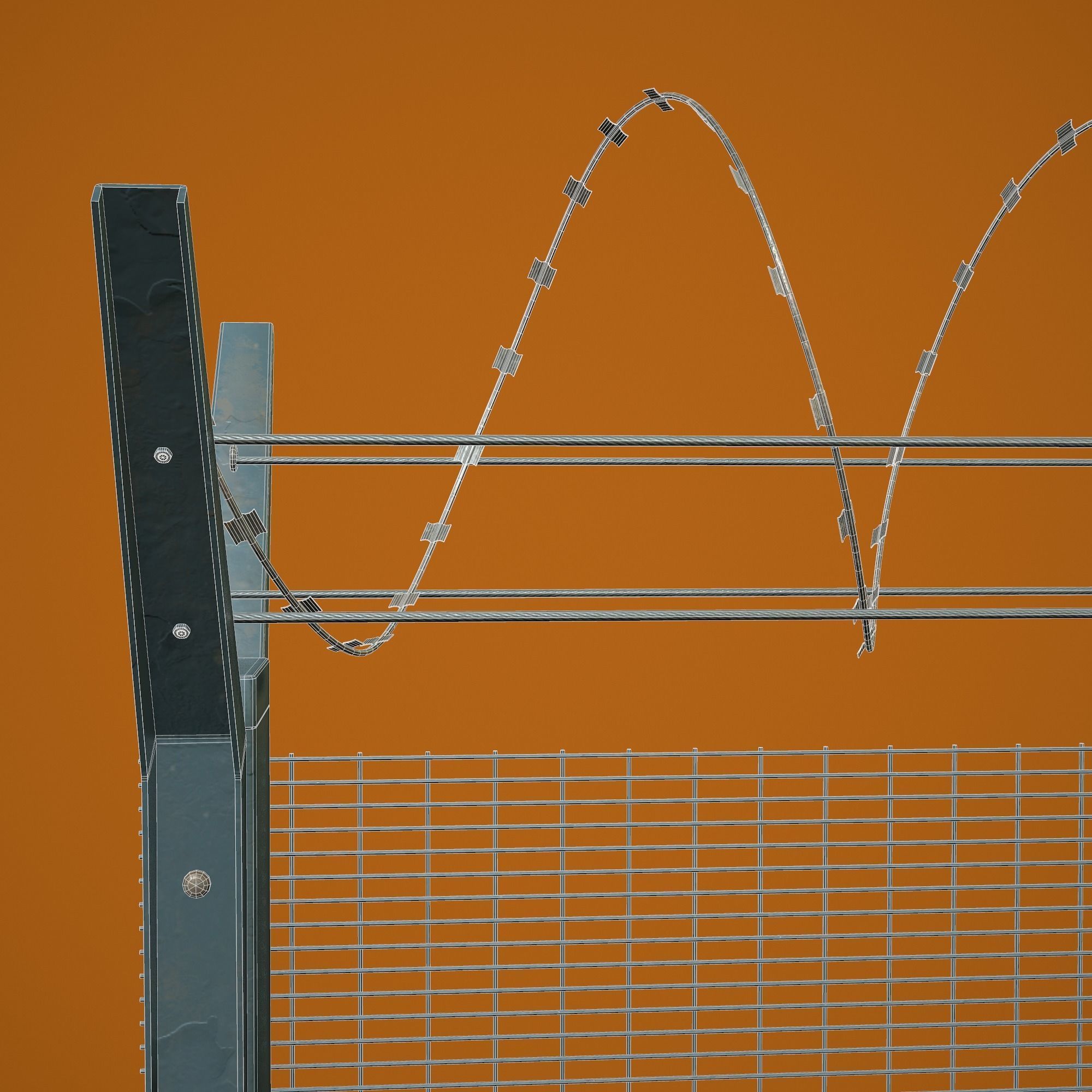 Fences Tileable 4 types Low-poly 3D model_14