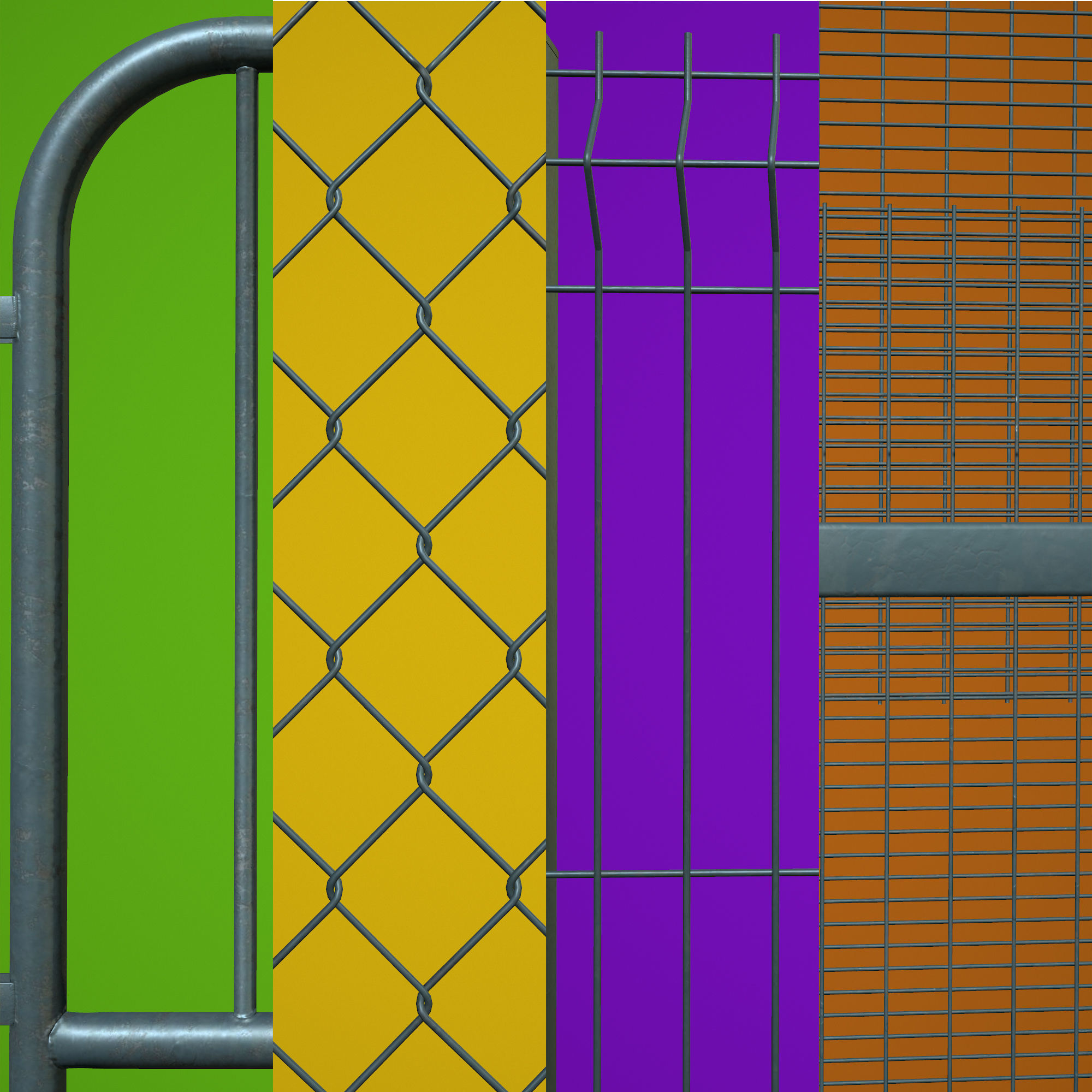 Fences Tileable 4 types Low-poly 3D model_4