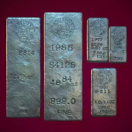  3D Silver Bars Antique Set Low-poly 3D model