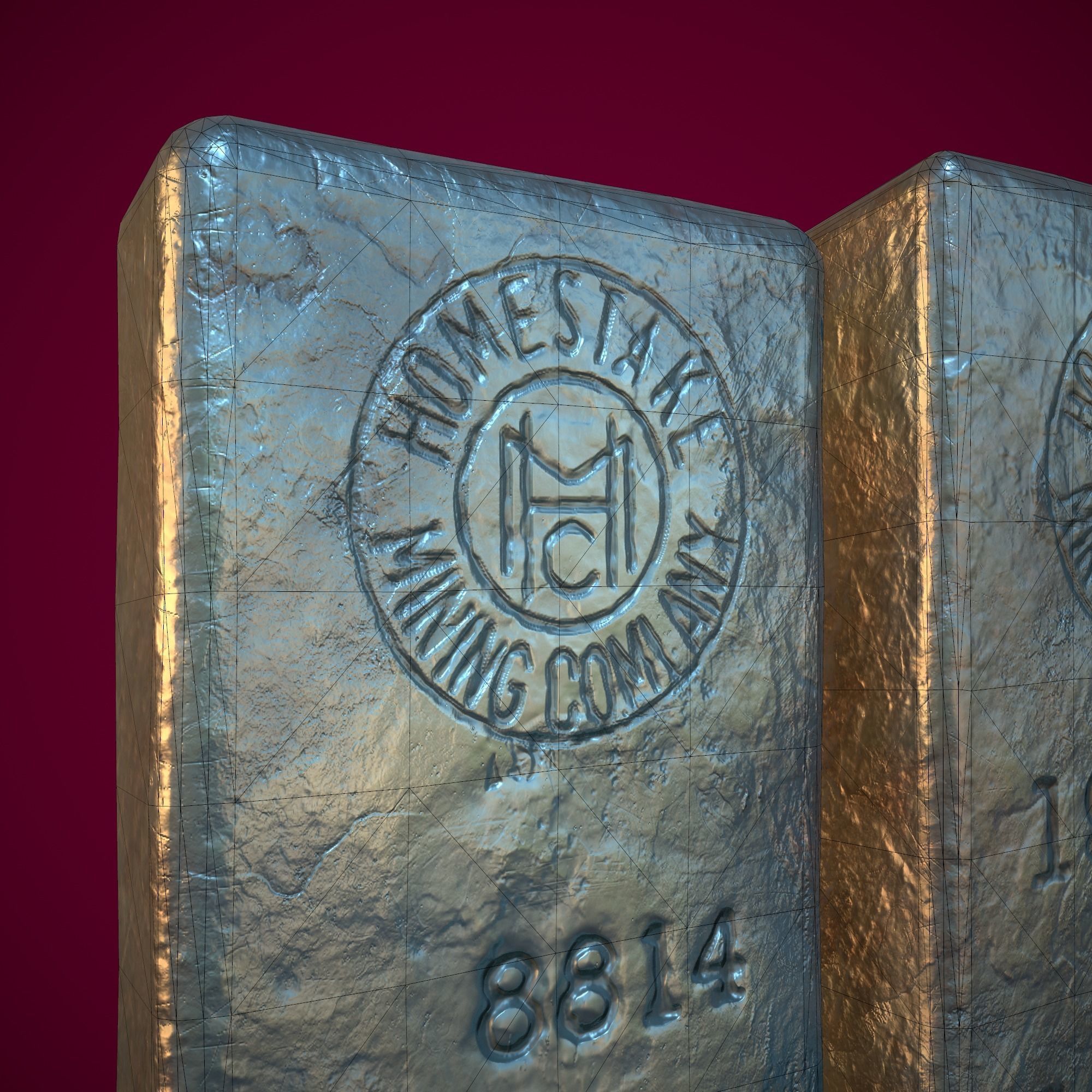 3D Silver Bars Antique Set Low-poly 3D model_2