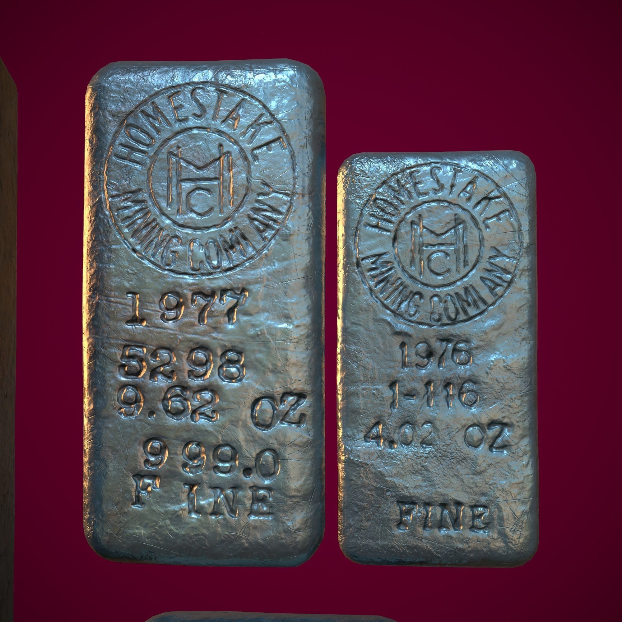 3D Silver Bars Antique Set Low-poly 3D model_3