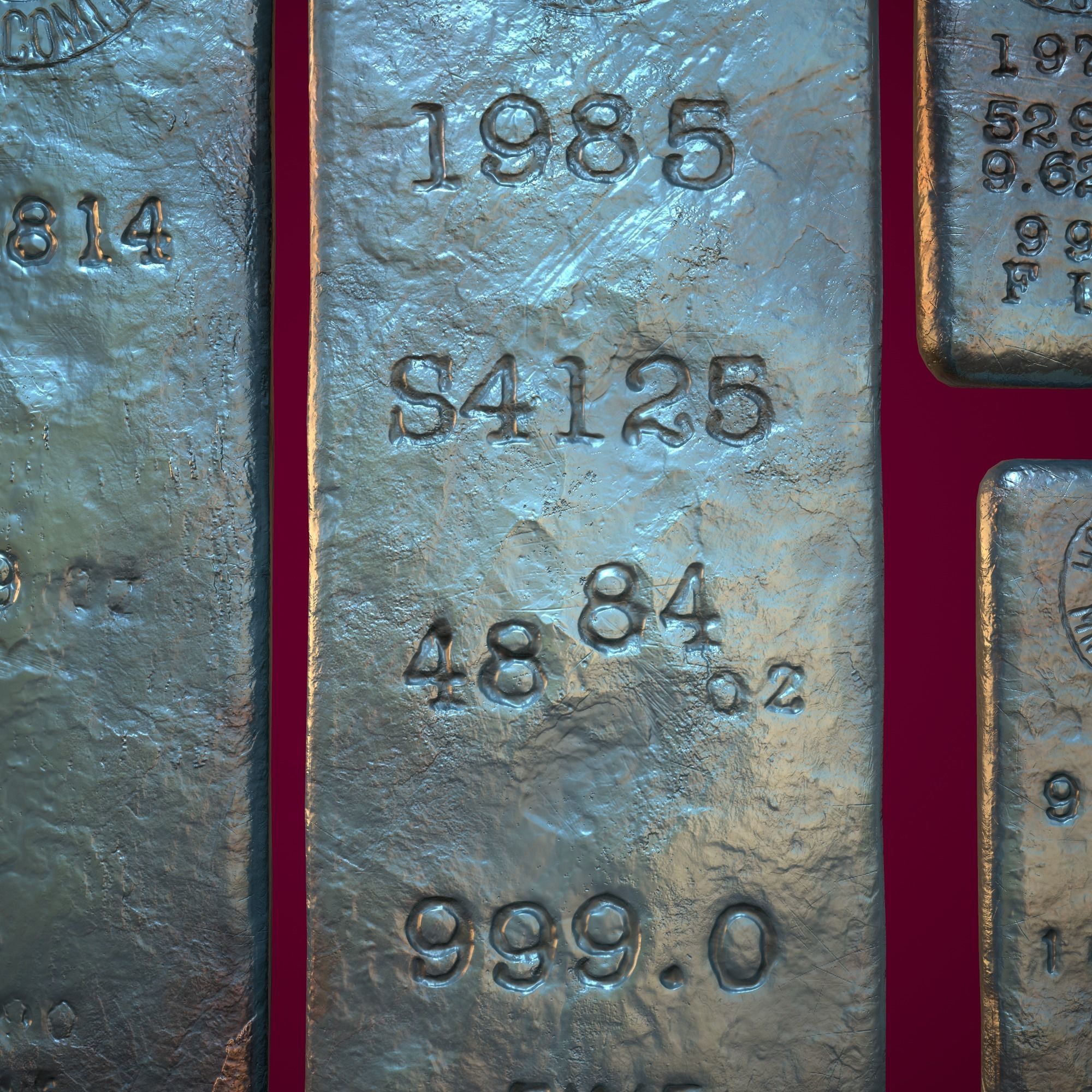 3D Silver Bars Antique Set Low-poly 3D model_5