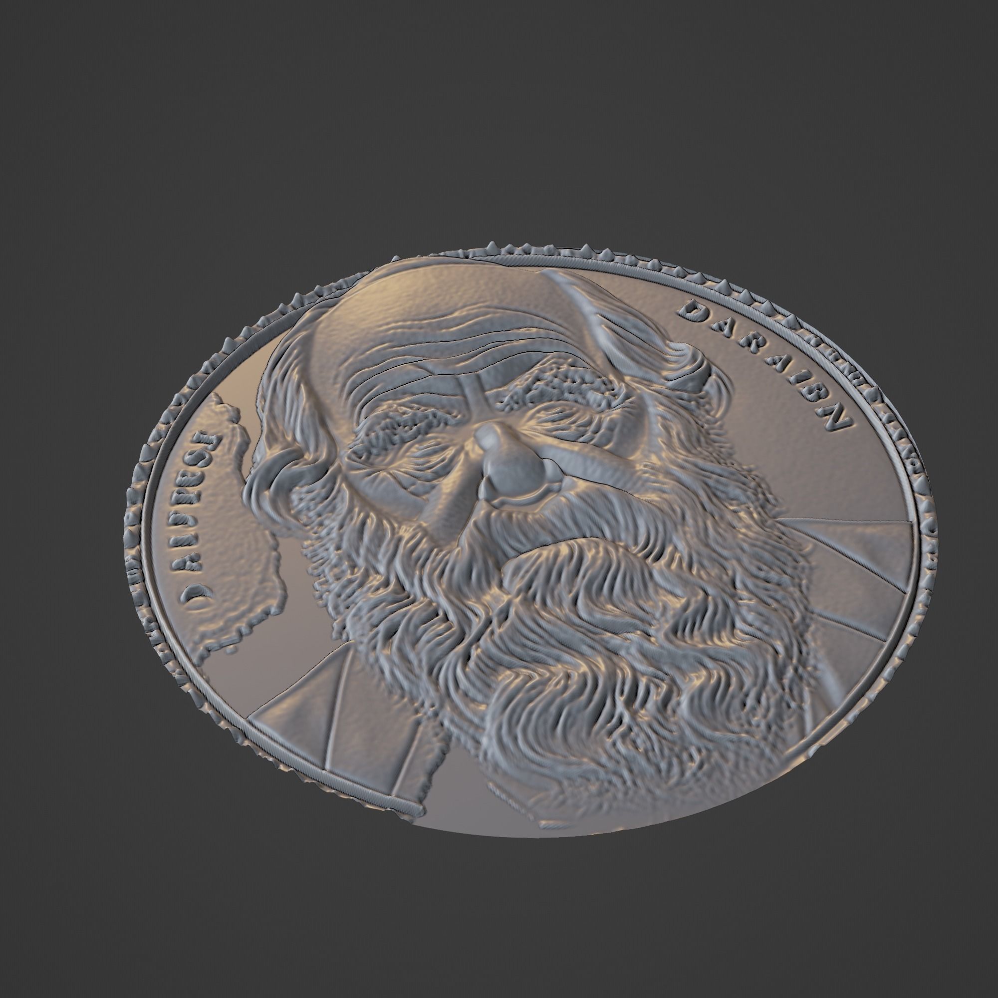 Charles Darwin Medallion 3D print model_1