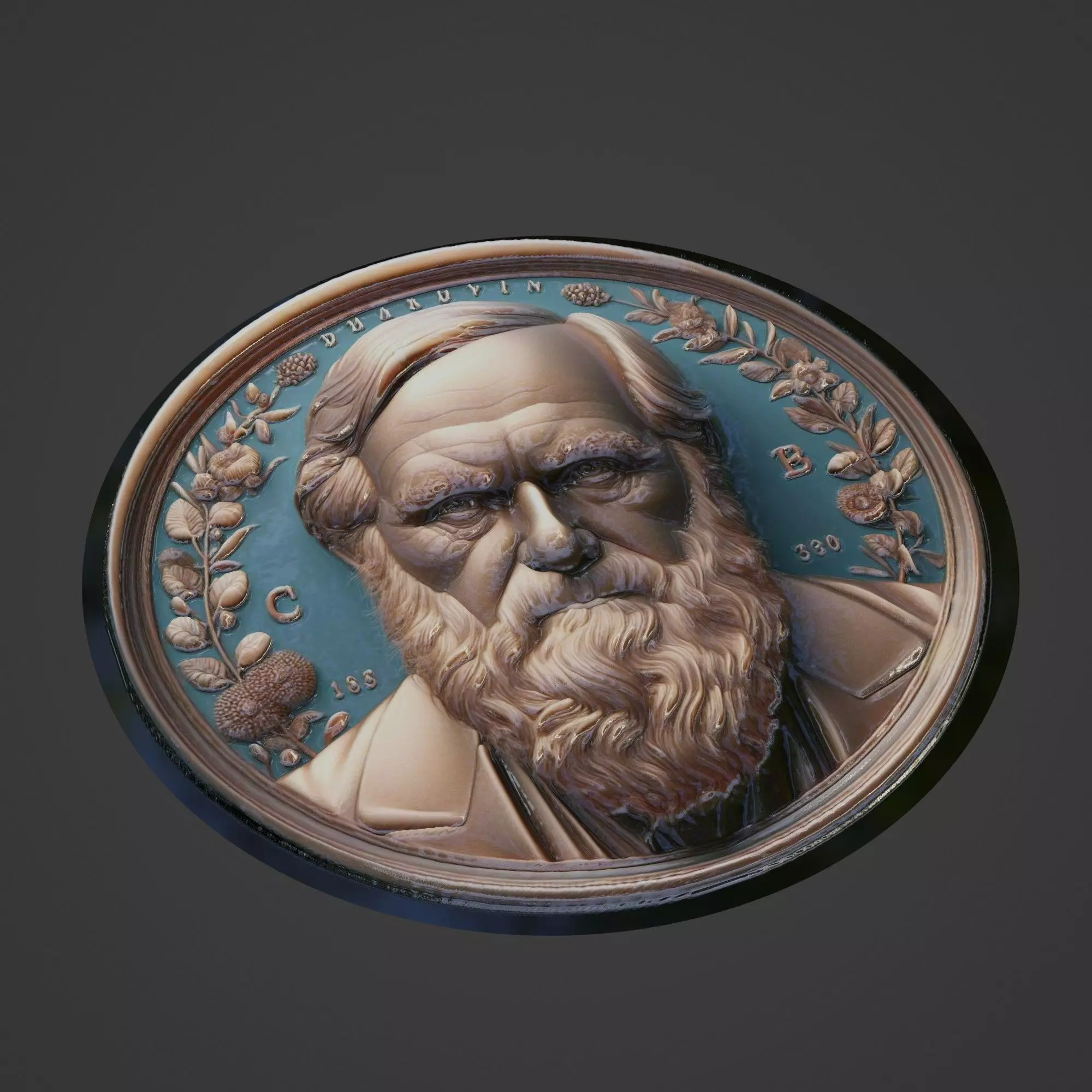 Charles Darwin Medallion 3D print model_0