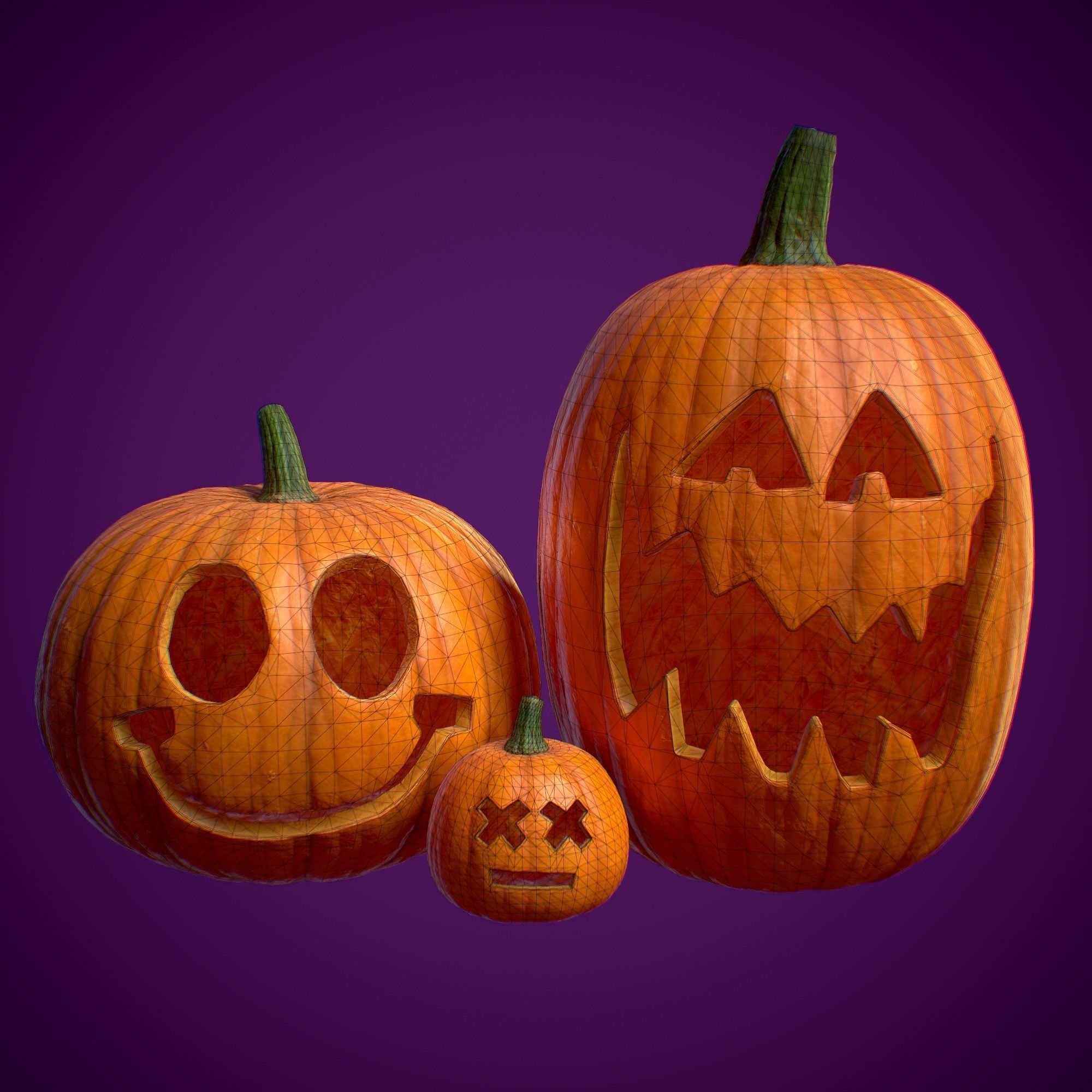  Pumpkin Halloween Set PBR 4K Low-poly 3D model_1
