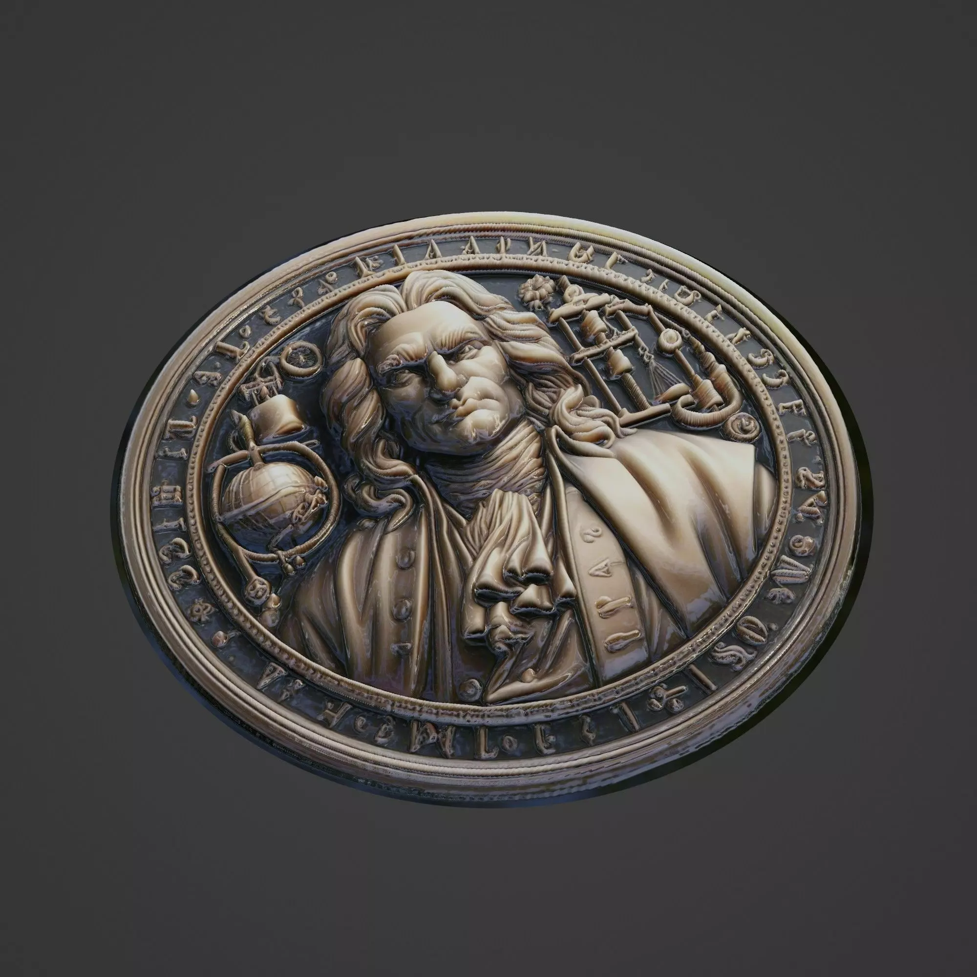 Isaac Newton Medallion 3D print model_0
