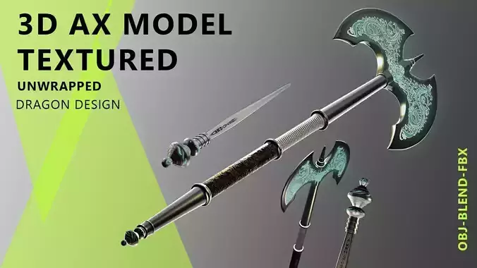 Dragon axe with hidden dirk Low-poly 3D model