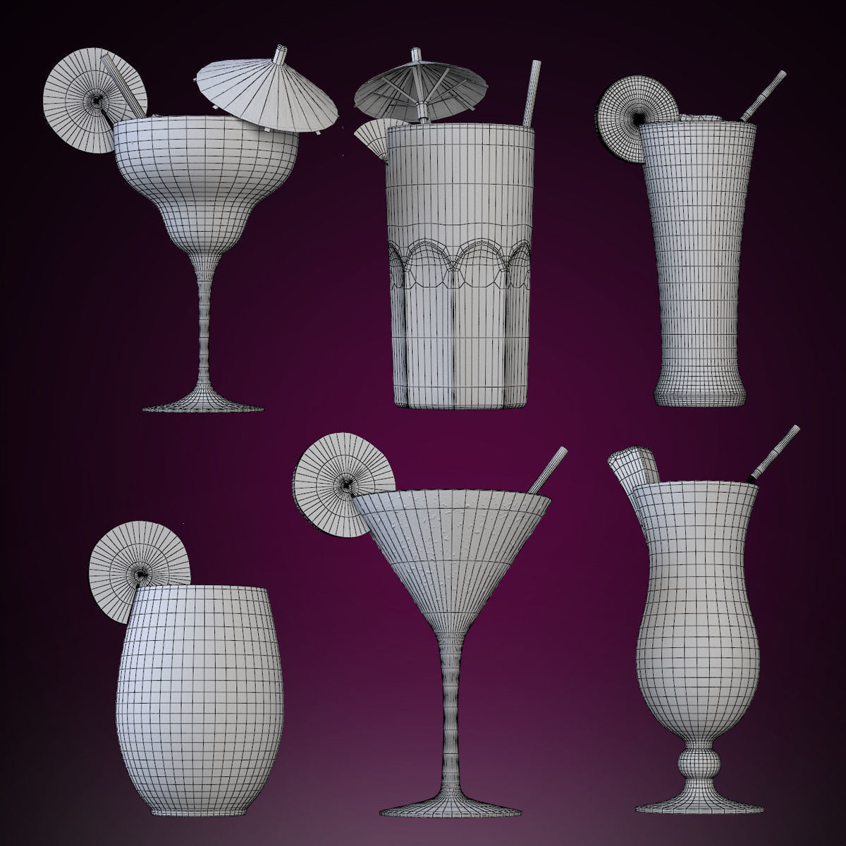 Coctails set VRay 3D model_3