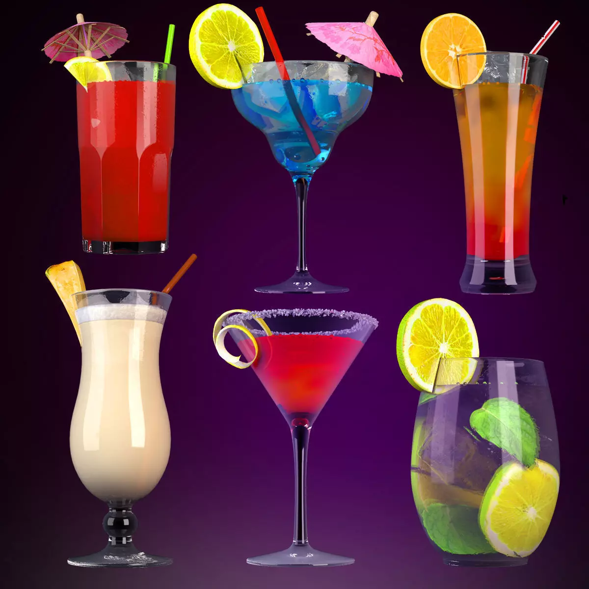Coctails set VRay 3D model_0